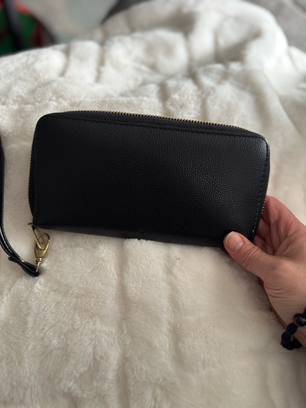 Black Chevron Quilted Zip Wristlet with Gold CC - Picture 3 of 3